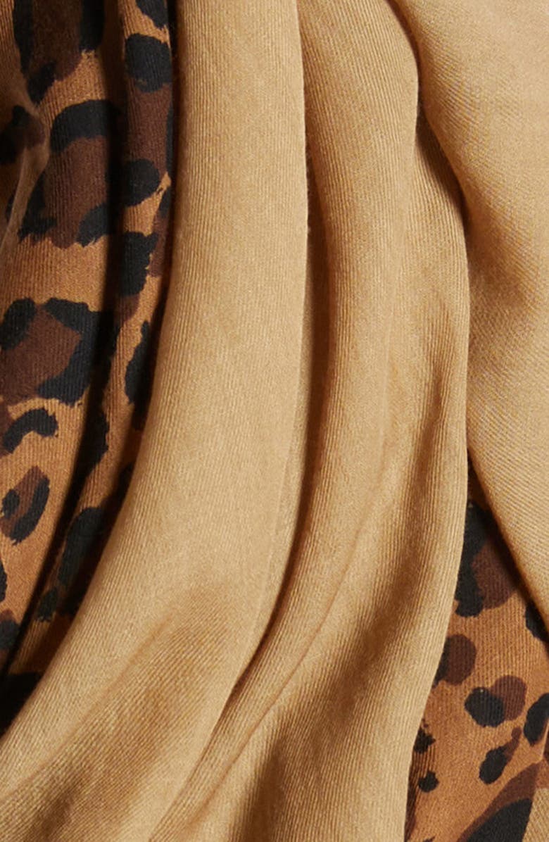 Saint Laurent Leopard Print Wool Fringe Scarf, Alternate, color, Shell/ Multicolor