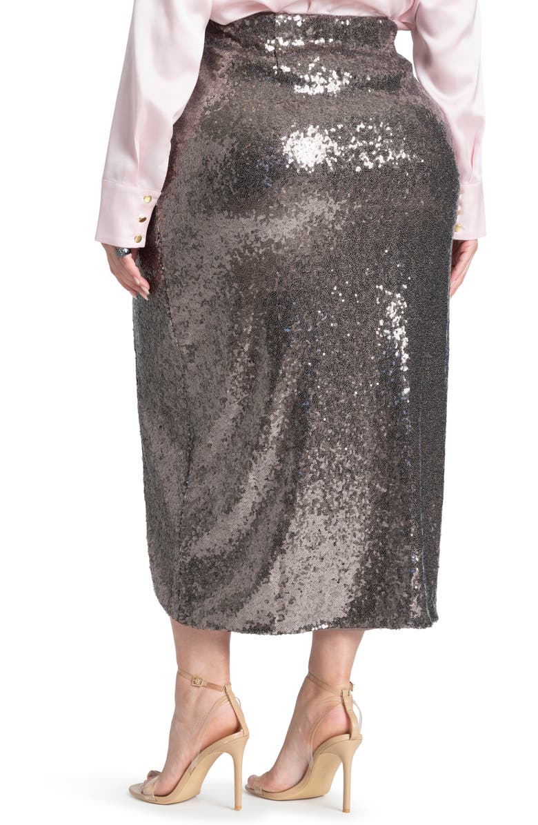 ELOQUII Draped Seqin Midi Skirt, Alternate, color, 