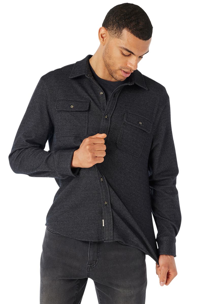 Fair Harbor Dunewood Stretch Flannel Button-Up Shirt, Alternate, color, Black Twill