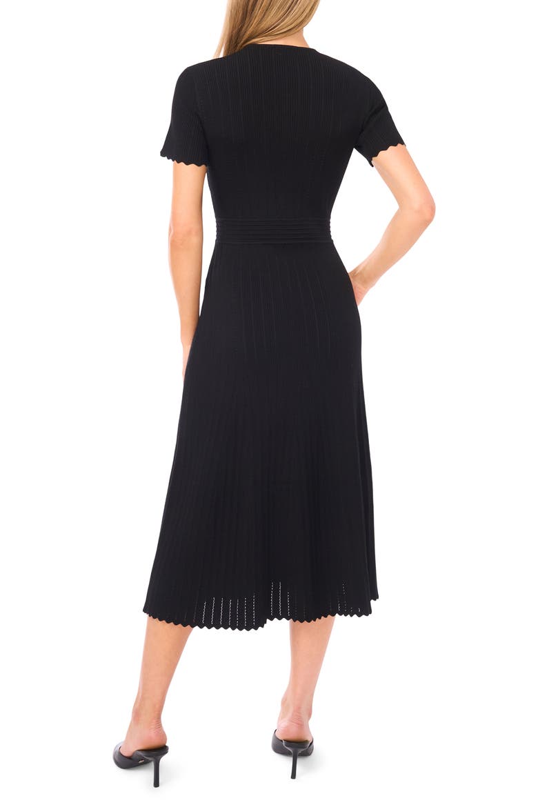 Pointelle Short Sleeve Midi Dress, Alternate, color, RICH BLACK
