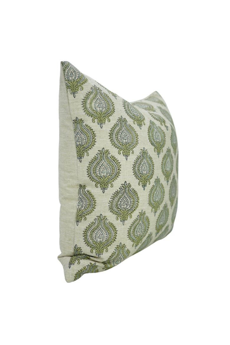 Uday Hand Block Printed Linen Blend Pillow Cover, Alternate, color, Green