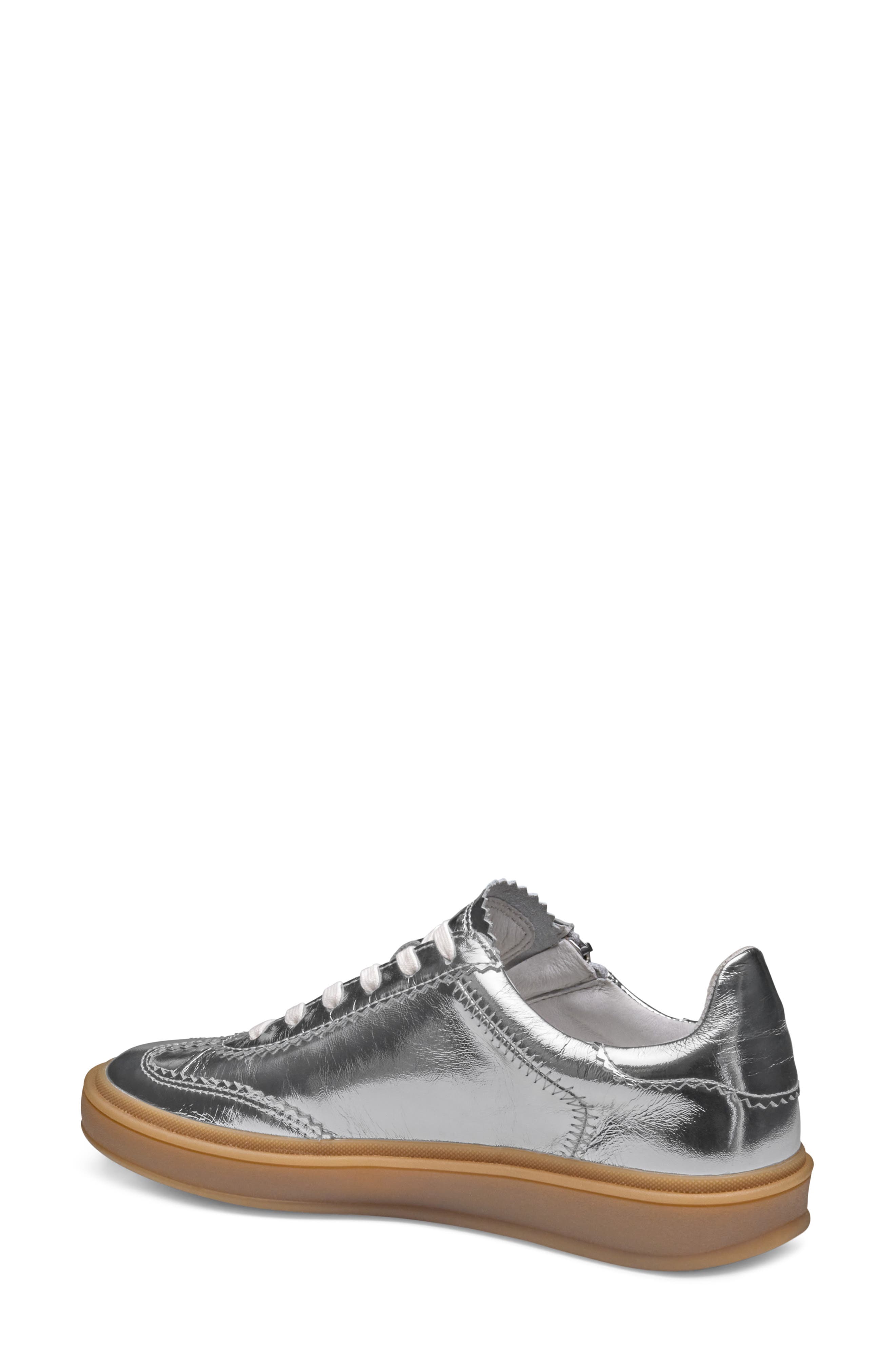 Johnston & Murphy Ashley Side Zip Sneaker, Alternate, color, Silver Metallic Sheepskin