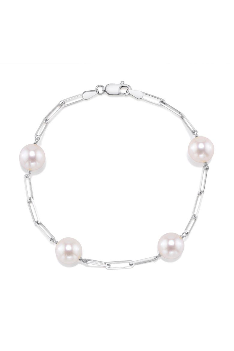 14K Gold 8.5-9.0mm Japanese Akoya Pearl & Chain Link Bracelet, Main, color, White Gold Chain