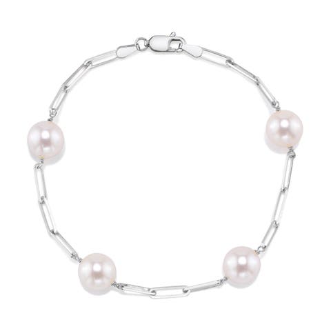 14K Gold 8.5-9.0mm Japanese Akoya Pearl & Chain Link Bracelet