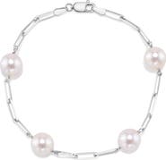 The Pearl Source 14K Gold 8.5-9.0mm Japanese Akoya Pearl & Chain Link Bracelet