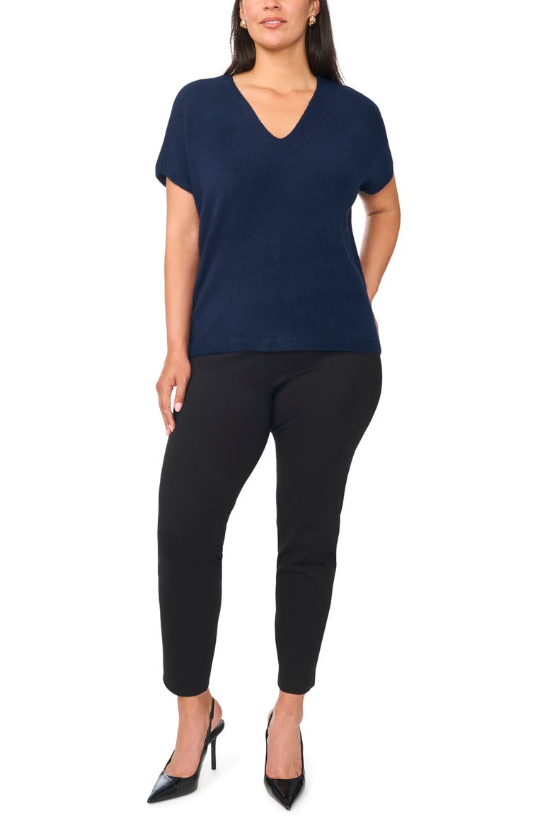 V-Neck Short Sleeve Sweater, Alternate, color, CLASSIC NAVY