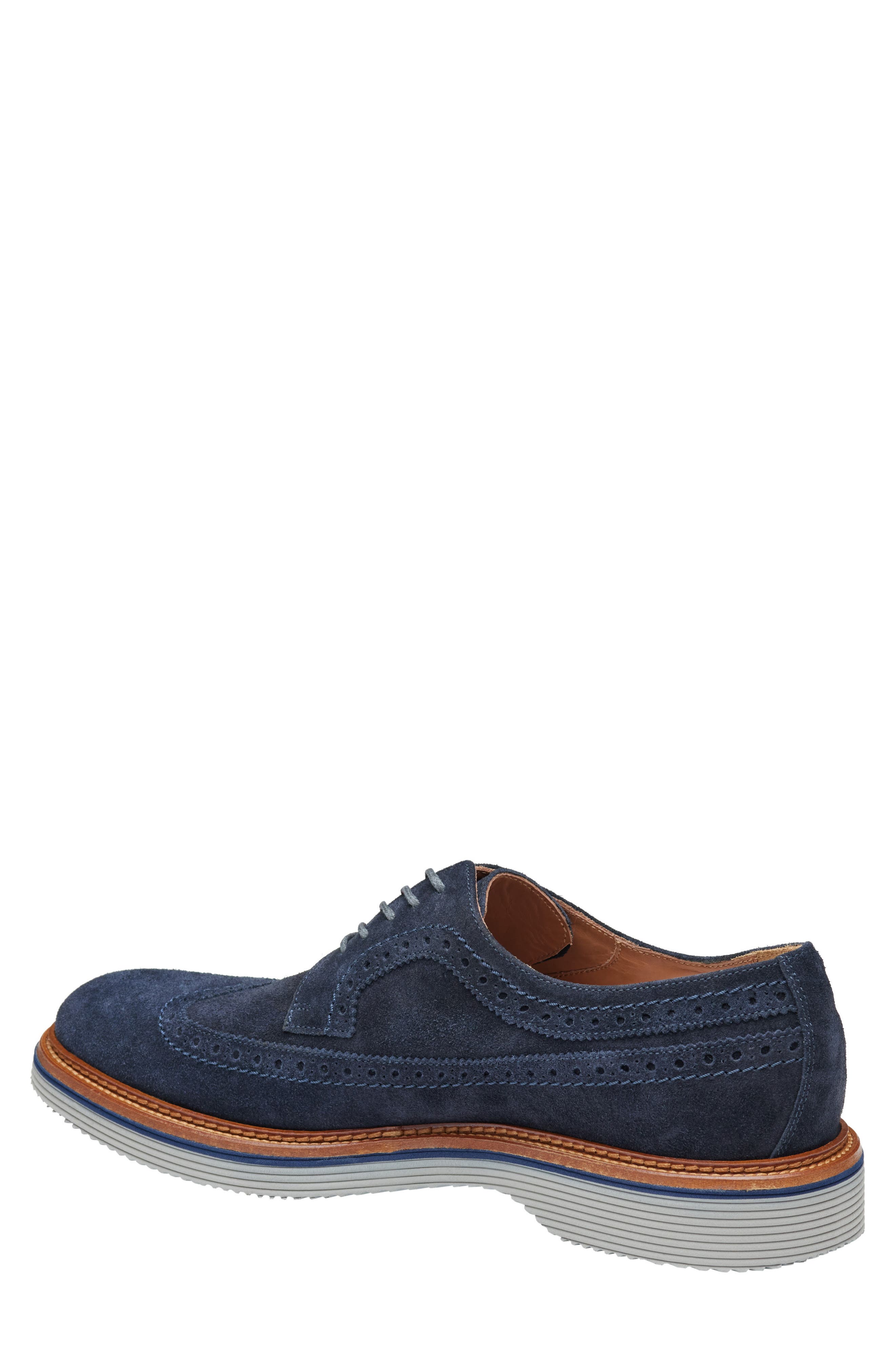 Johnston & Murphy Jenson Longwing Derby, Alternate, color, Navy European Suede