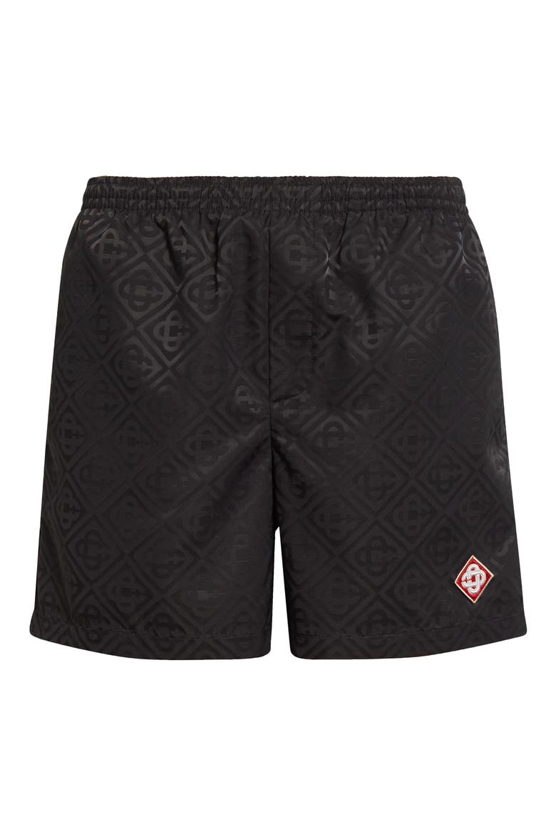Diamond Logo Jacquard Swim Trunks, Alternate, color, BLACK