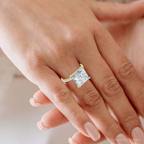 Bliss Diamond Certified 4 1/3ct Princess Cut Side Halo Engagement Ring 14k Gold/pt Lab Grown