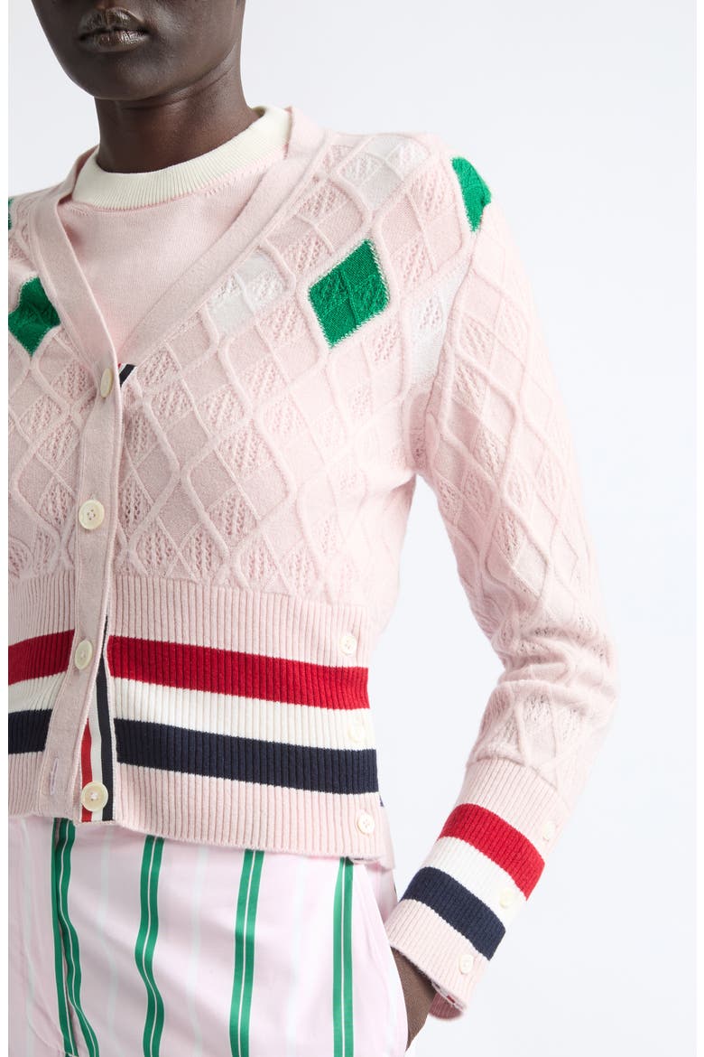 Argyle Intarsia Cashmere Pointelle Cardigan, Alternate, color, LIGHT PINK
