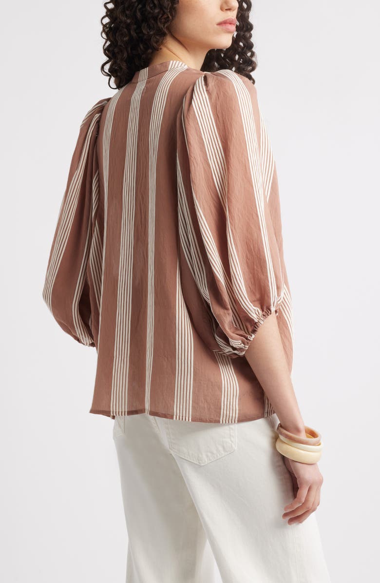 Nordstrom Stripe Puff Shoulder Shirt, Alternate, color, Brown- Ivory Delray Stripe