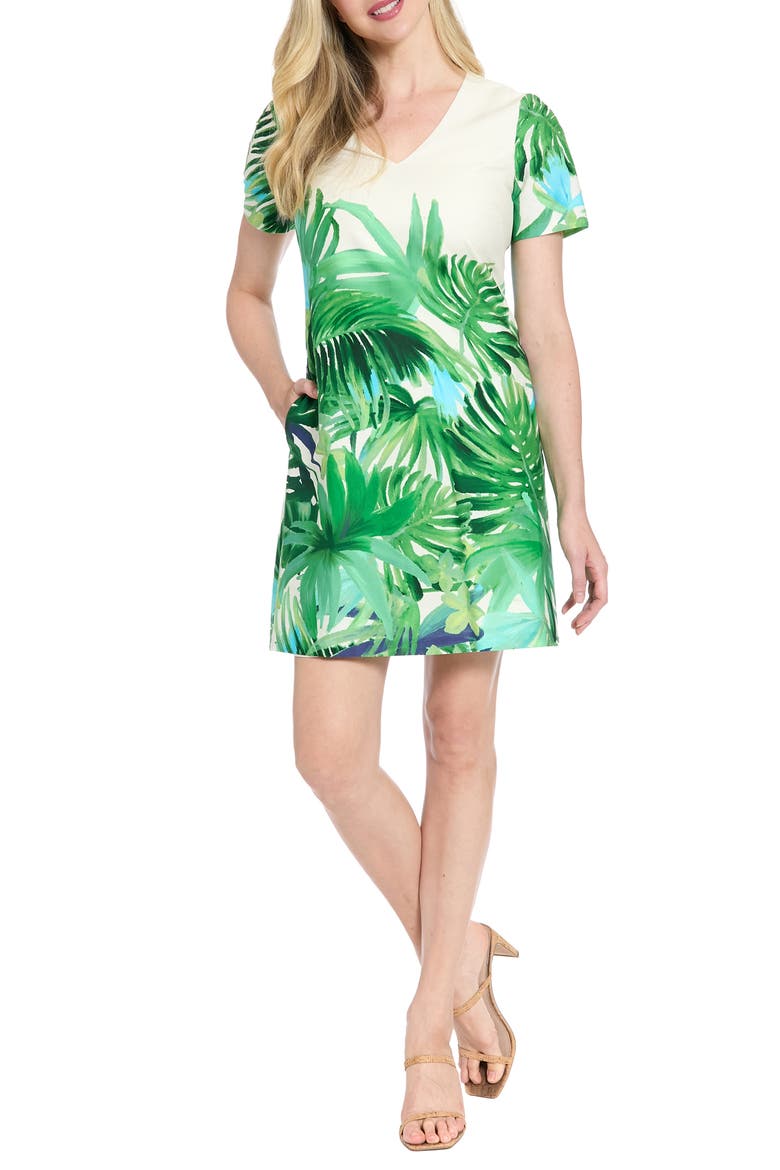 Short Sleeve Shift Dress, Main, color, CREAM/ GREEN