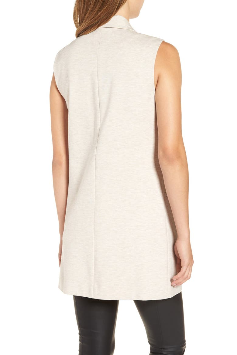 Stretch Ponte Long Vest, Alternate, color, BEIGE OATMEAL HTHR