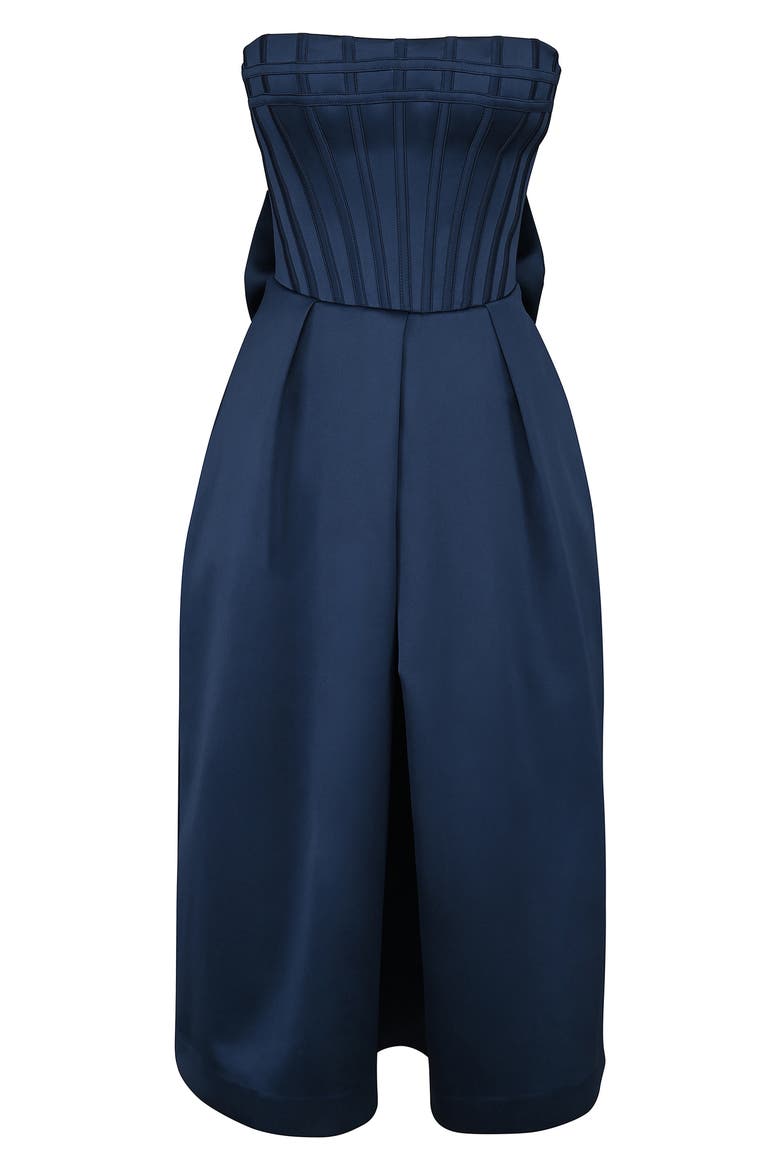 helaina midi dress - strapless a-line satin dress in navy Quince Women's Strapless Midi Dress in Navy, Medium Size, Made from 100% Washable Mulberry Silk
