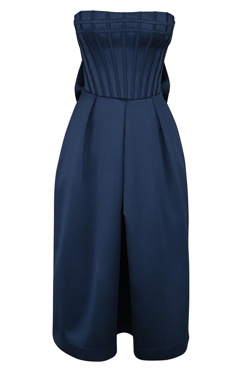 HOUSE OF CB Bellina Strapless Satin Midi Cocktail Dress, Alternate, color, Dress Blues