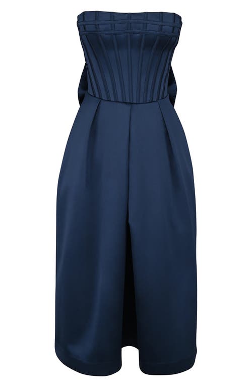 House Of Cb Bellina Strapless Satin Midi Cocktail Dress In Dress Blues