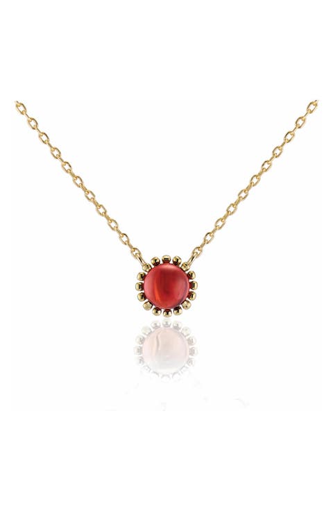 14K Yellow Gold Garnet Cabochon Pendant Necklace