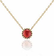House of Frosted 14K Yellow Gold Garnet Cabochon Pendant Necklace