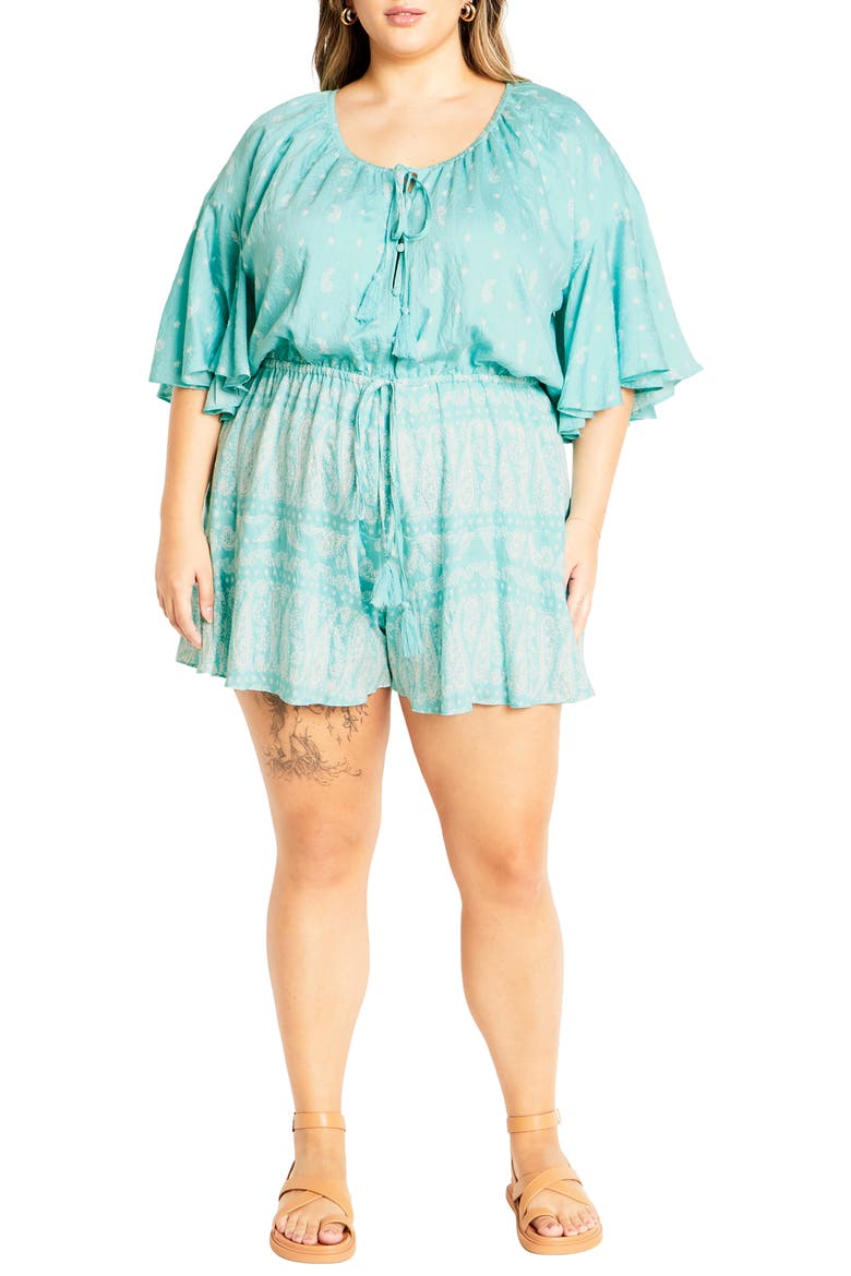 Harlow Paisley Flutter Sleeve Playsuit, Main, color, PAISLEY AQUA SKY