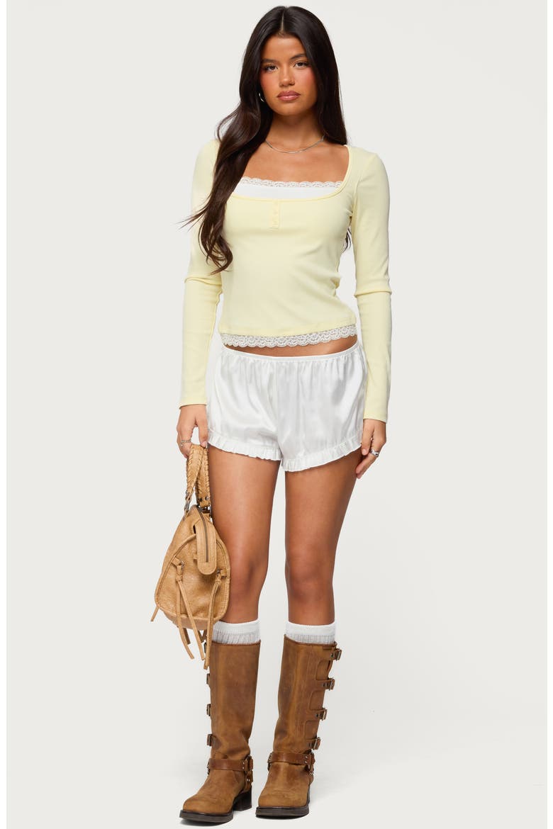 Joana Layered Lacey Henley Top, Alternate, color, YELLOW