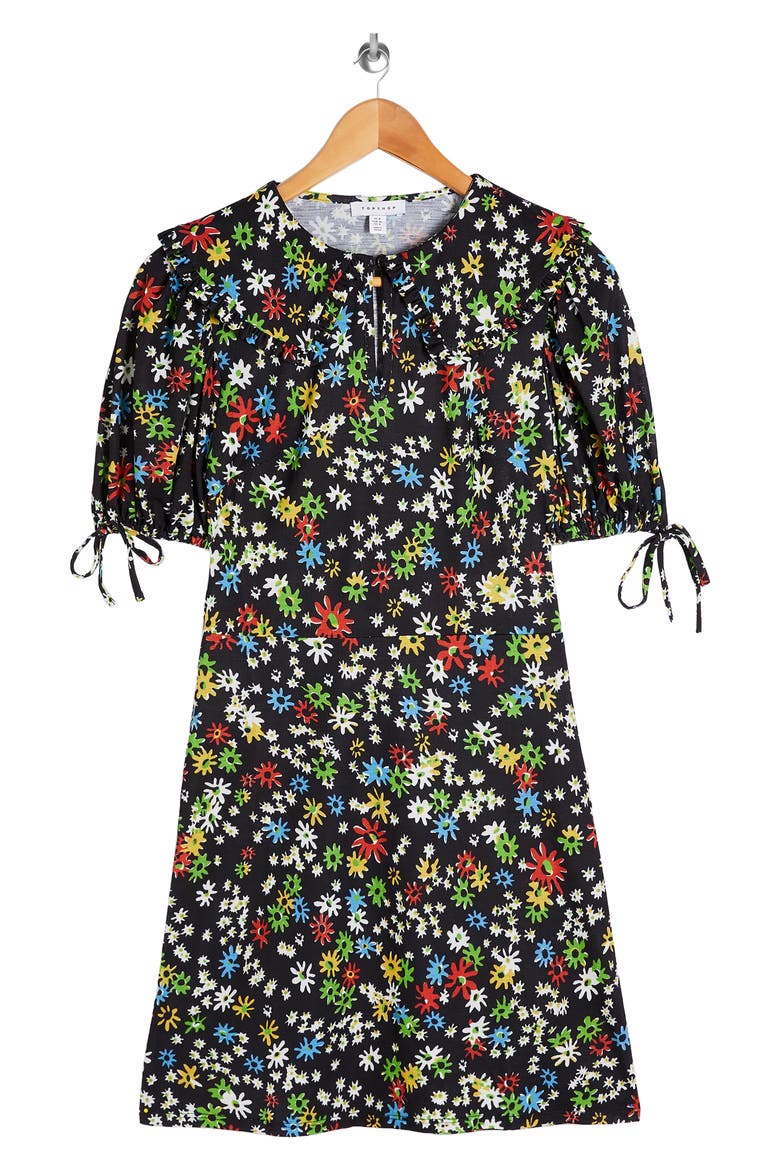 Floral Print Minidress, Alternate, color, BLACK MULTI