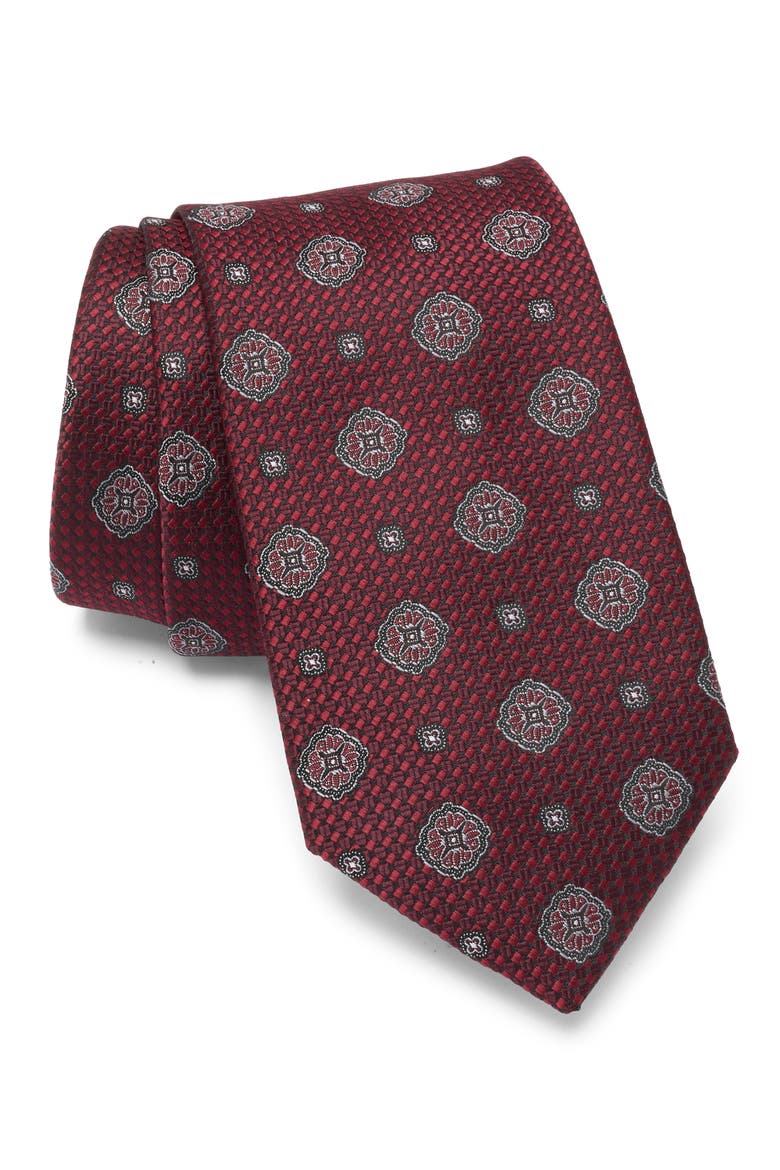 Lurisa Medallion Tie, Main, color, BURGUNDY