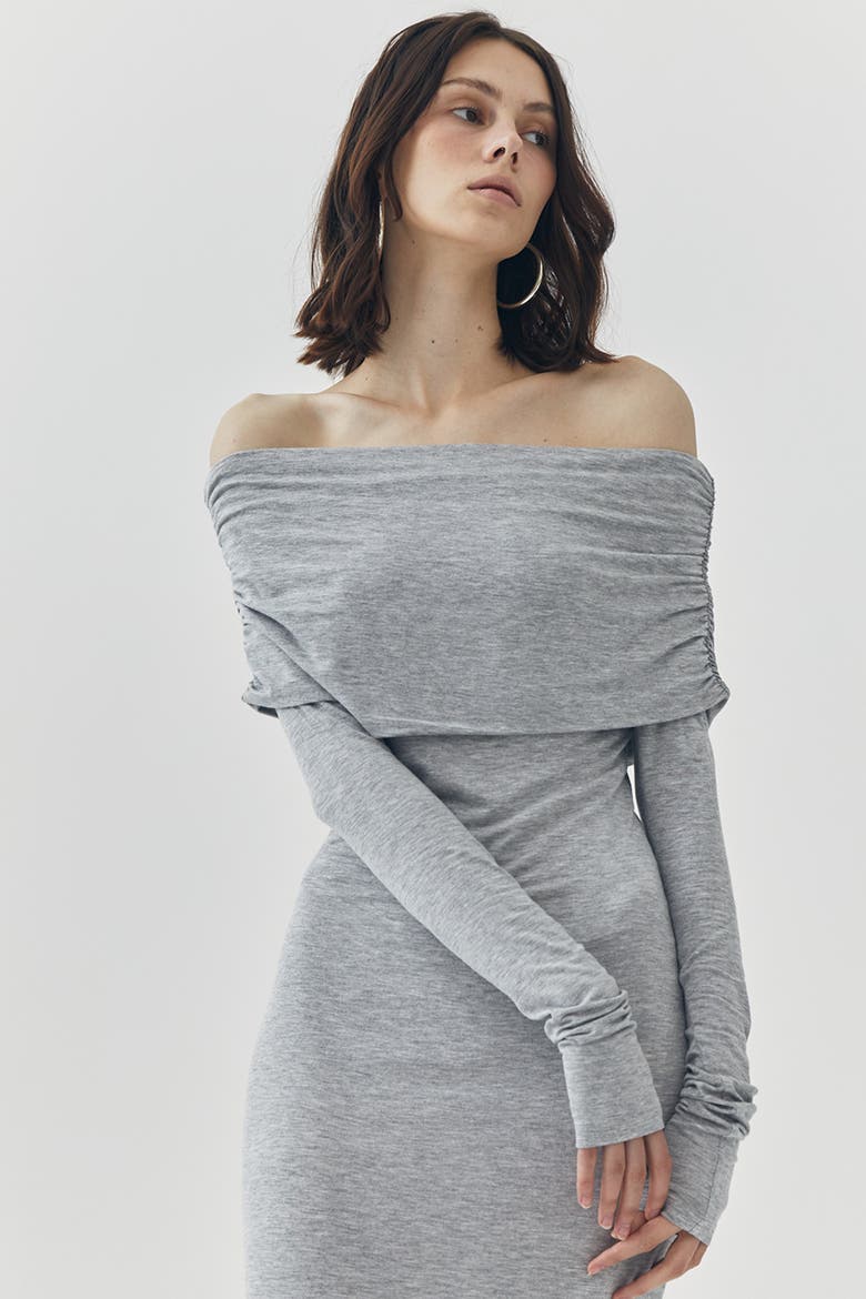 Esme Off Shoulder Maxi Dress, Alternate, color, Grey