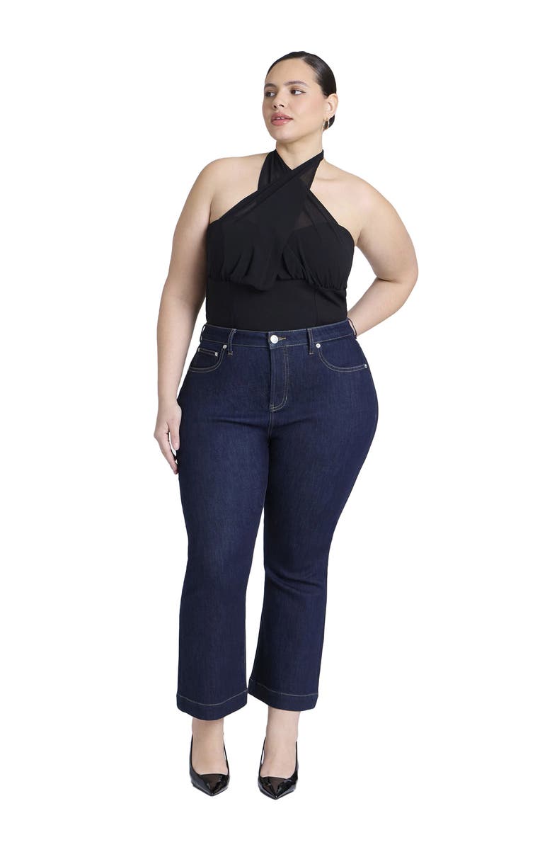 ELOQUII High Rise Crop Bootcut Jean, Main, color, Dark Wash