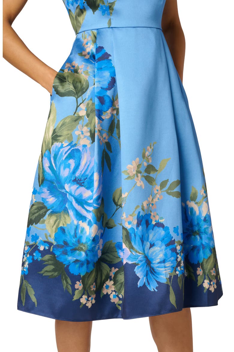 Sleeveless Mikado Fit & Flare Midi Dress, Alternate, color, BLUE MULTI