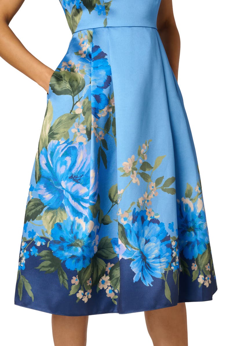 Adrianna Papell Sleeveless Mikado Fit & Flare Midi Dress, Alternate, color, Blue Multi