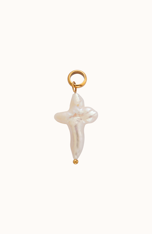 Joiana Jewelry Pearl Cross Charm Pendant In Neutral