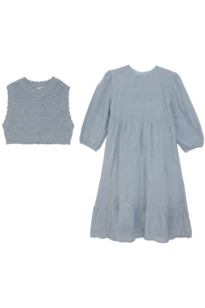 Embroidered Cotton Scalloped Hem Dress with Vest Set, Alternate, color, Ivory