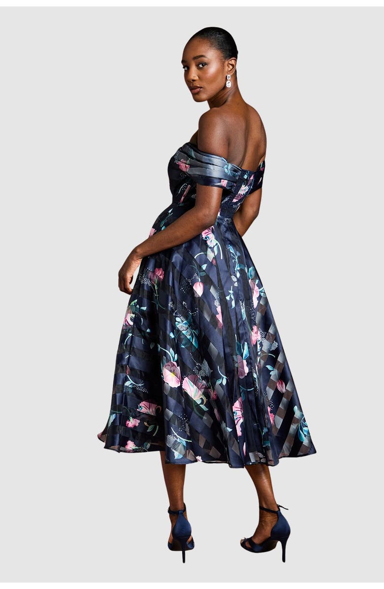 Coast Stripe Organza Pleat Top Midi Dress, Alternate, color, Navy