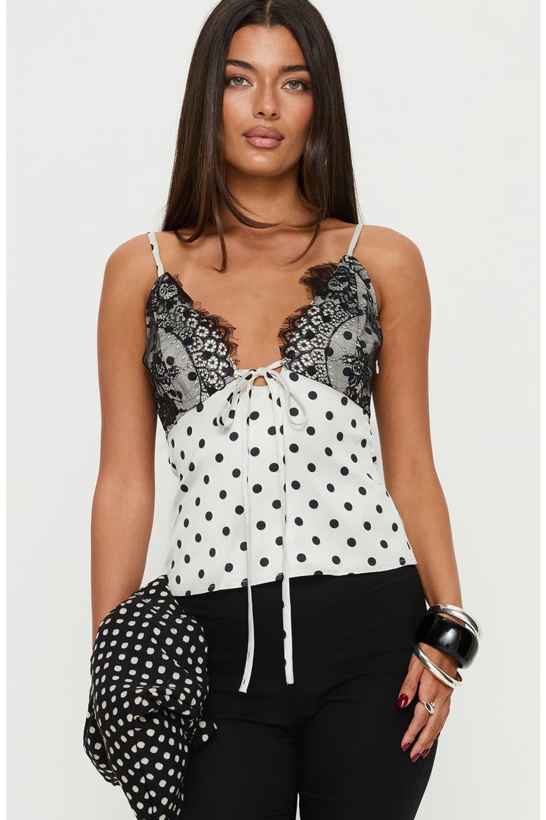 Jerelyn Lace Trim Camisole, Alternate, color, WHITE POLKA