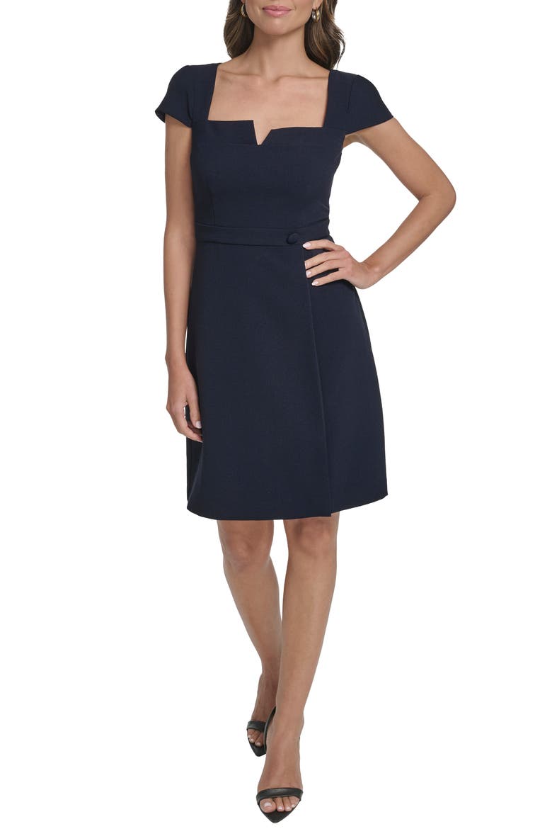 Notch Neck Crepe Dress, Main, color, NAVY