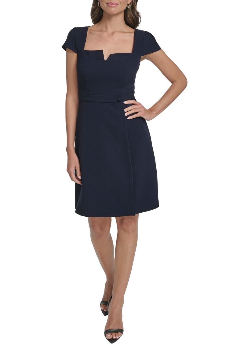 Vince Camuto Notch Neck Crepe Dress, Main, color, Navy