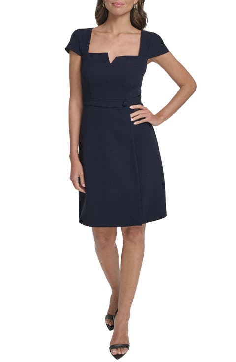 Notch Neck Crepe Dress