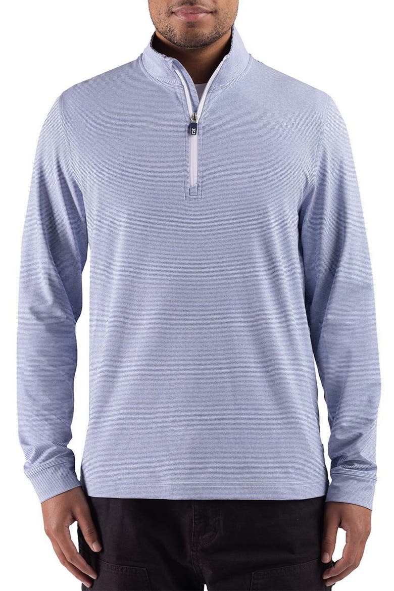 Soft Knit Quarter Zip Pullover, Main, color, TOUR BLUE HEATHER/ WHITE