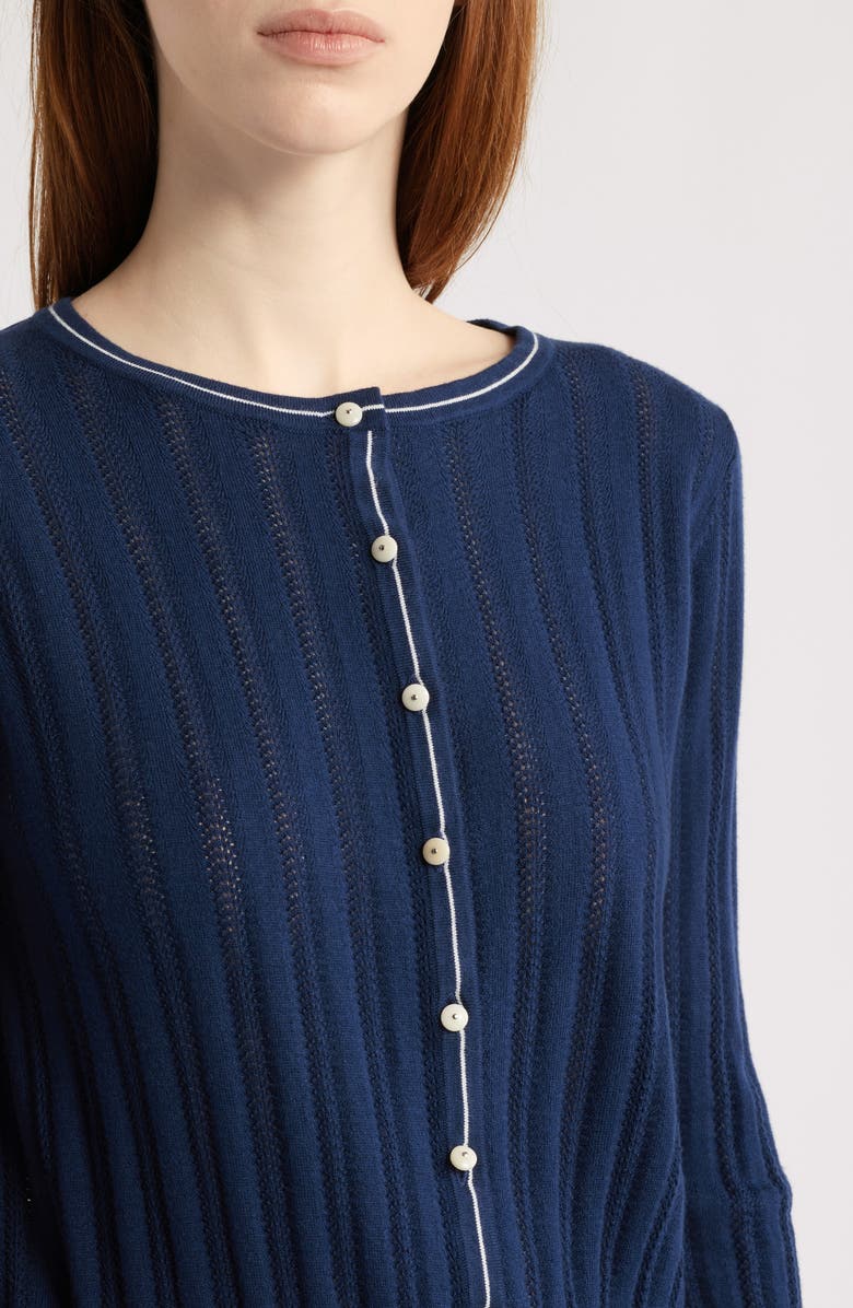 MARGARET O'LEARY Contrast Stripe Rib Petit Cardigan, Alternate, color, 