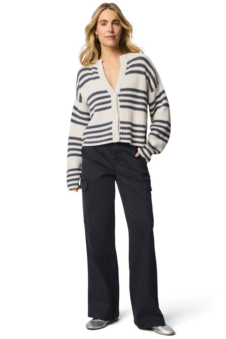 Alexandra Stripe Cotton Blend Cardigan, Alternate, color, MOONSTONE GREY/ INK BLUE