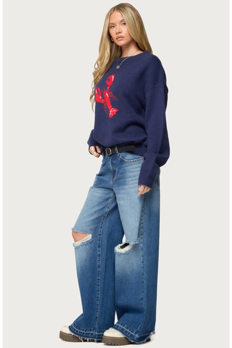 Don't Be Shellfish Oversize Jacquard Sweater, Alternate, color, NAVY