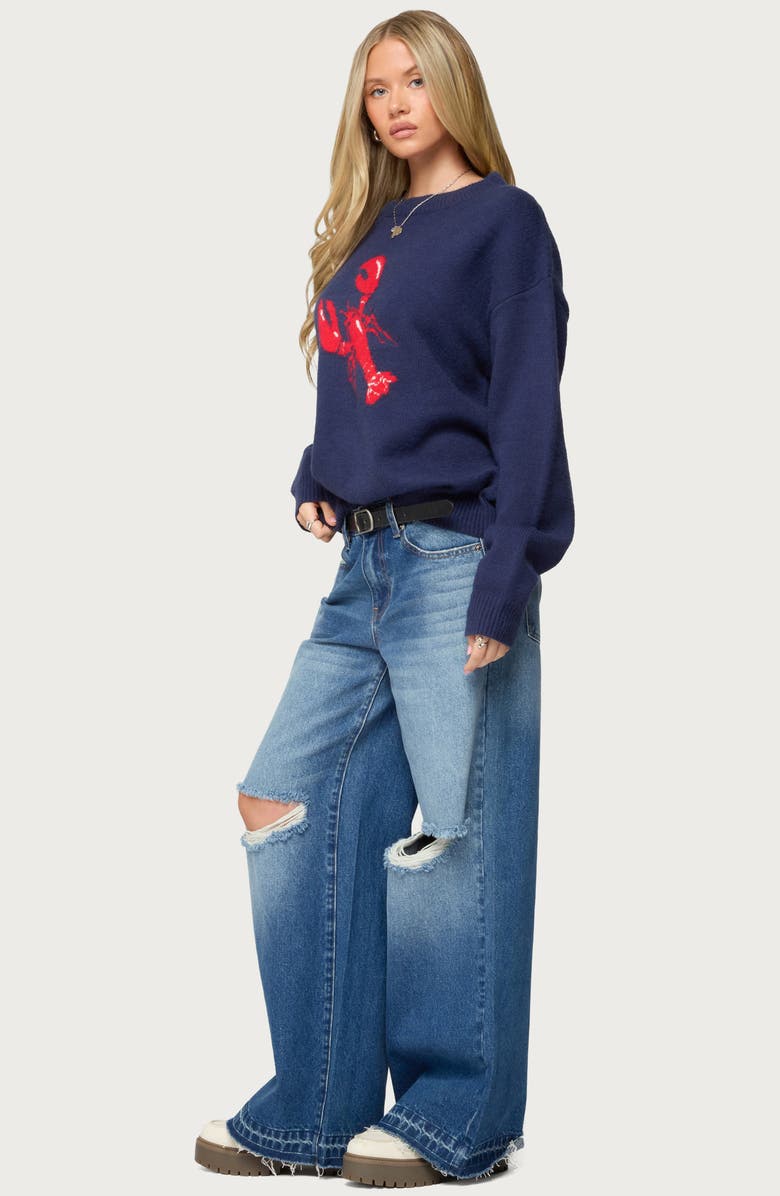 EDIKTED Don't Be Shellfish Oversize Jacquard Sweater, Alternate, color, Navy