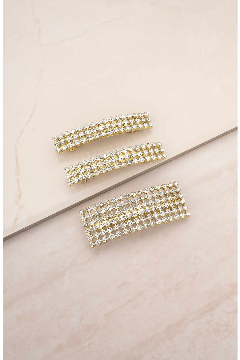 Assorted 3-Pack Crystal Barrettes, Alternate, color, GOLD