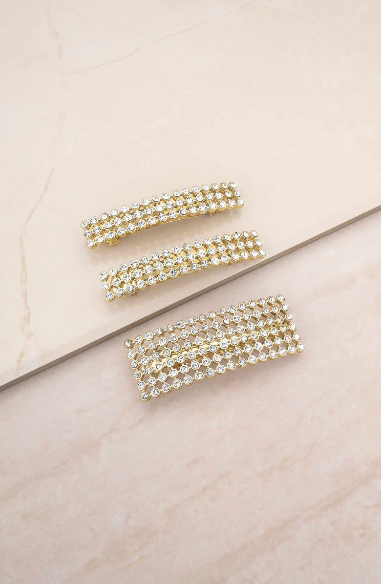 Ettika Assorted 3-Pack Crystal Barrettes, Alternate, color, Gold