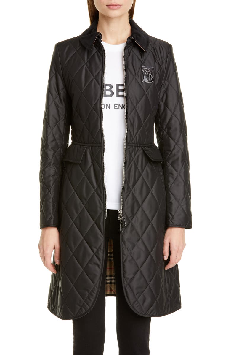 Burberry Ongar Monogram Motif Long Quilted Coat, Main, color, 