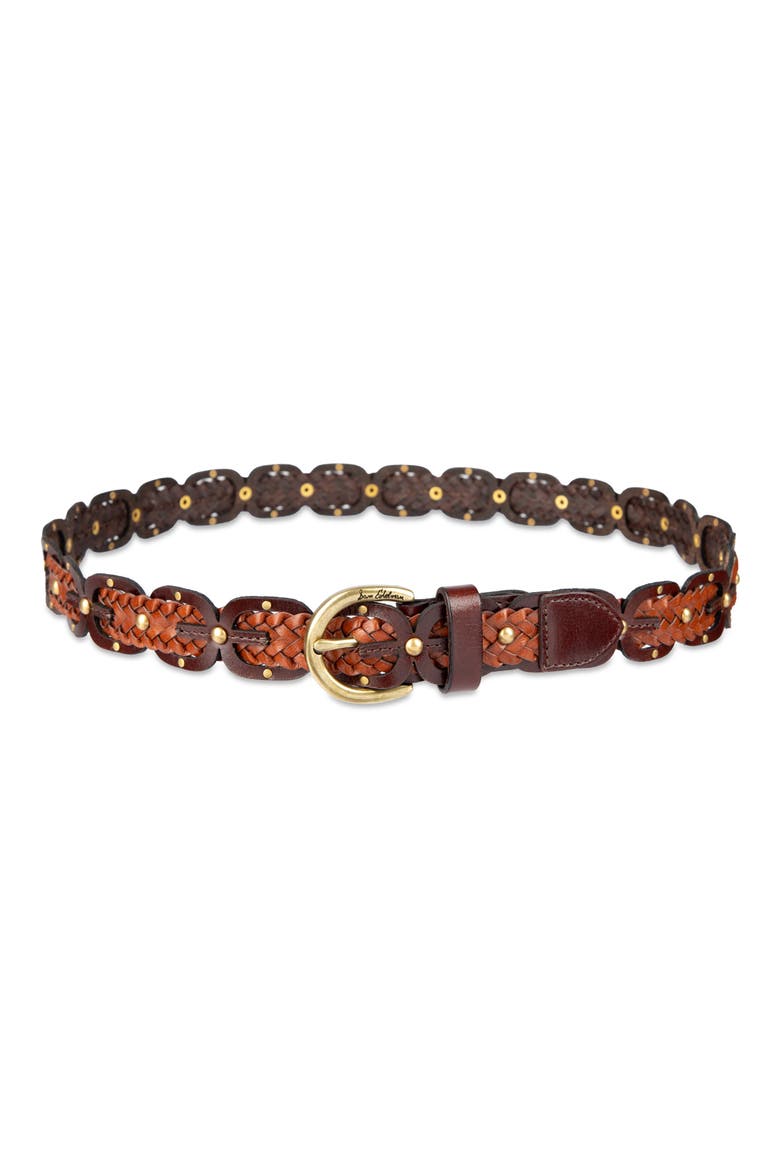 Linked Braided Leather Belt, Main, color, BROWN