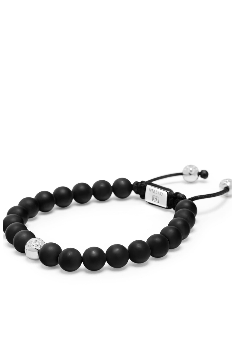 Onyx Sterling Silver Beaded Bracelet, Alternate, color, Matte Black Onyx