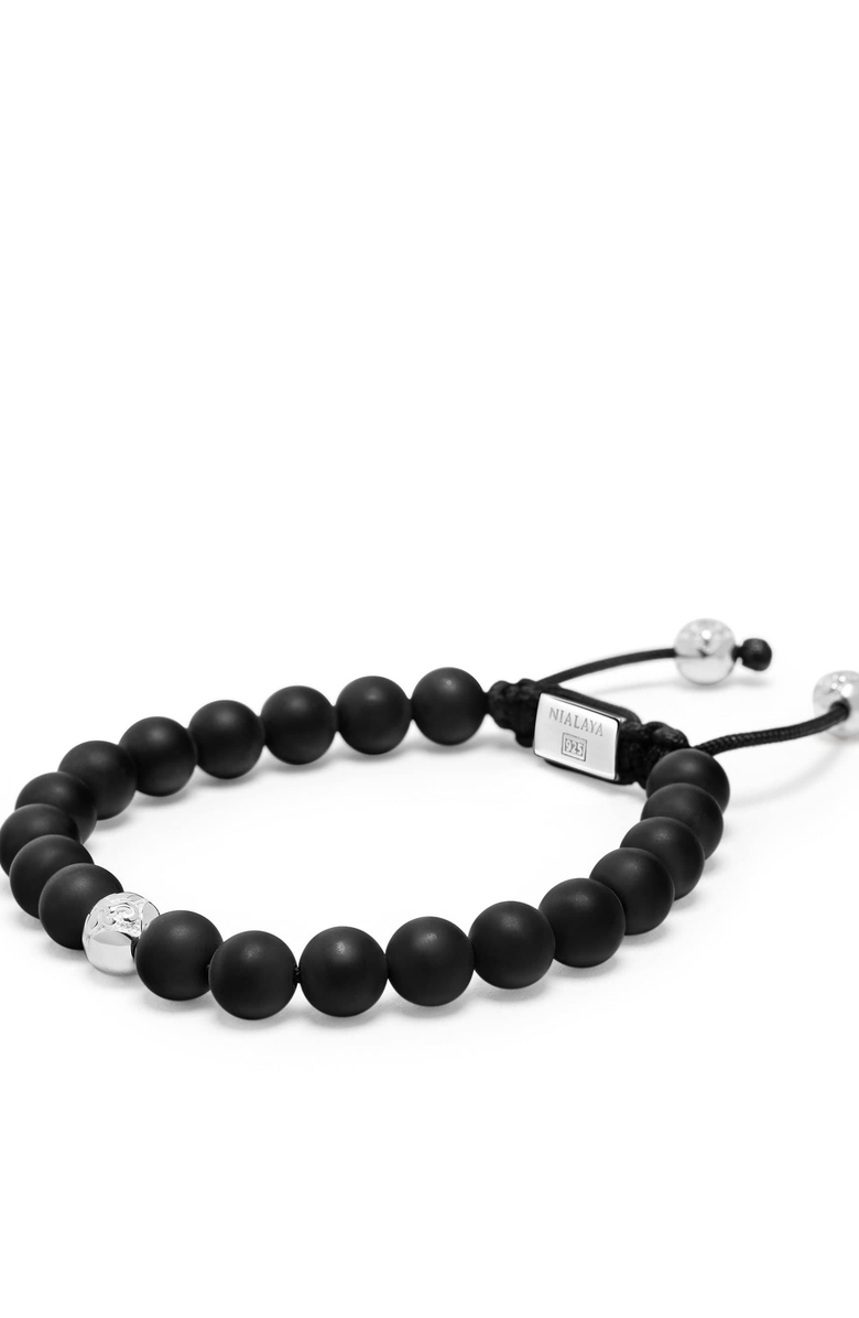 Nialaya Onyx Sterling Silver Beaded Bracelet, Alternate, color, Matte Black Onyx