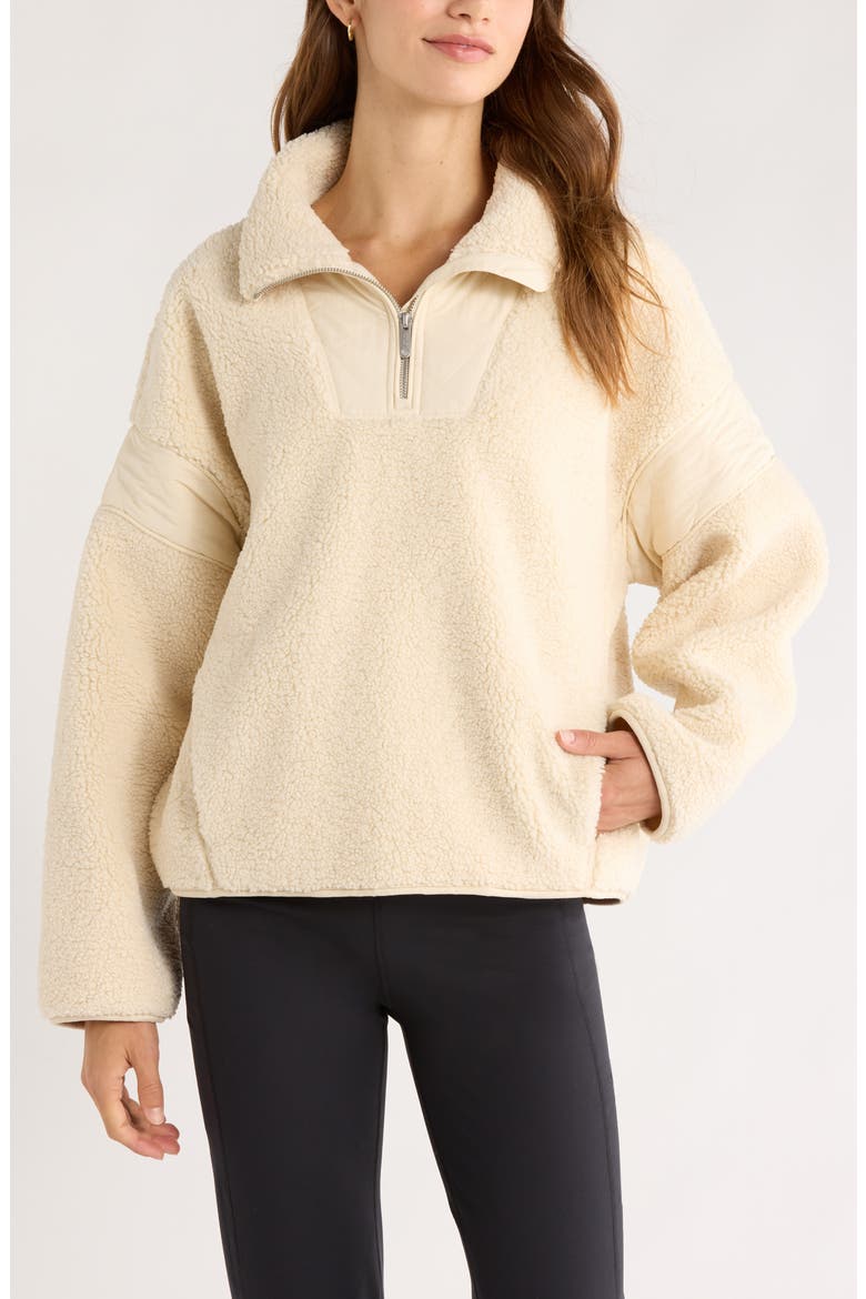 Snowday Faux Shearling Quarter Zip Pullover, Main, color, BEIGE SEASHORE