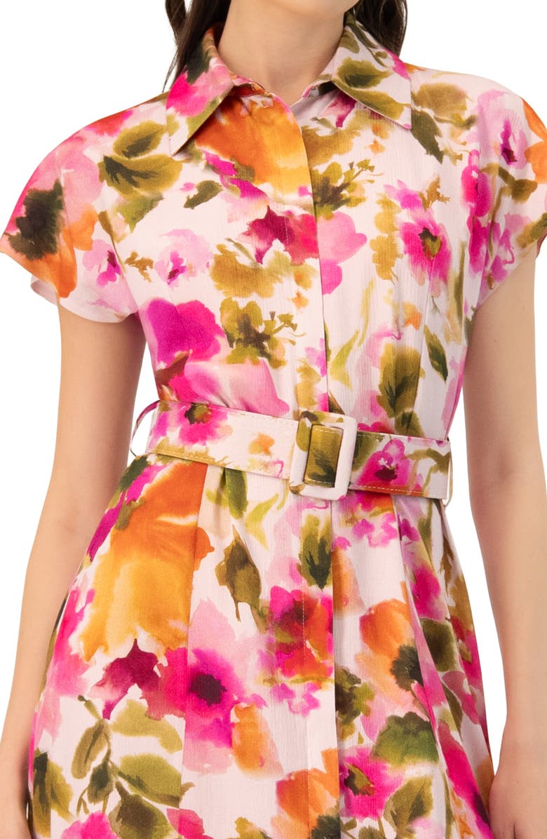IVONNE Midi Belted Floral Print Shirt Style Dress, Alternate, color, Multicolor-Pink